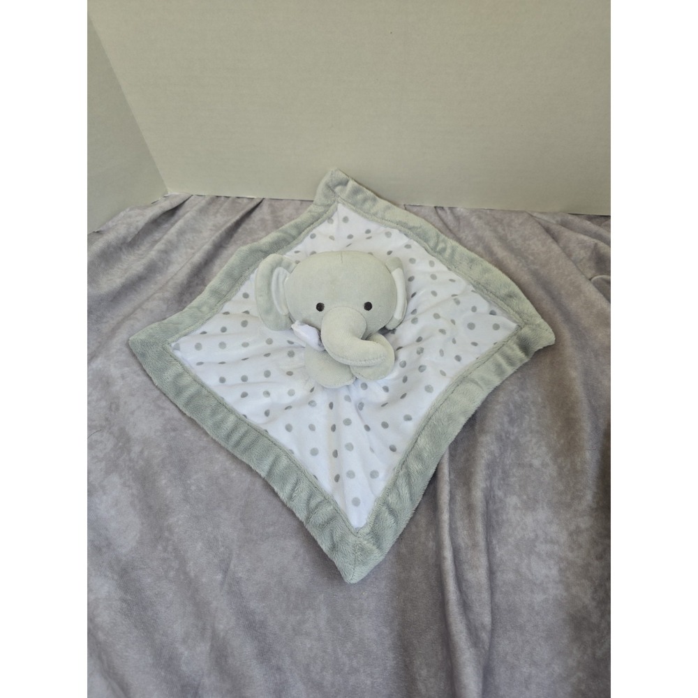 Falls Creek Baby Elephant Lovey Security Blanket  Rattle Gray White Polka Dot